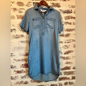 EV1 Chambray Soft Denim Dress Pockets Button Up Front Size S Women’s